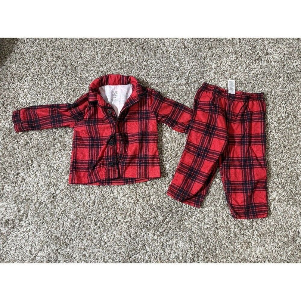 Just One You Carter's Red Black Plaid Fleece Pajamas Set 18M Button Up Toddler